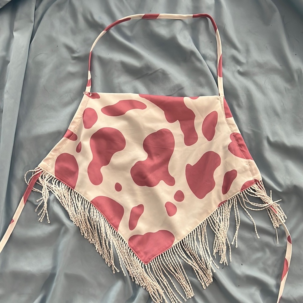 Cow print fringe halter crop NEVER WORN
